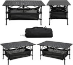 Lightweight Aluminum Folding Camping Table (47” x 21.65” x 26.7”), Portable Roll-Up Design for Outdoor, Camping, Beach, BBQ, Patio, and Picnic, Durable & Waterproof with Carrying Bag
