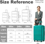 Kono 28 Inch Luggage Expandable Suitcase Lightweight with Spinner Wheels TSA Lock Hardside Large Checked Luggage Durable Rolling Suitcase Turquoise
