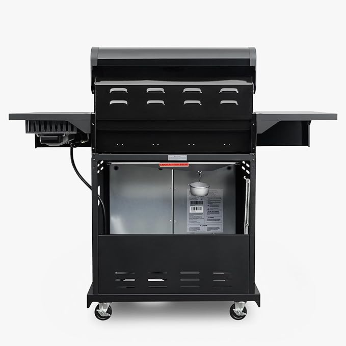 Kenmore 4-Burner BBQ Gas Grill with Searing Side Burner, Propane Grill, 52,000 BTUs, Warming Rack, Electronic Ignition & Cast Iron Cooking Grates, Black/Copper + Bonus Cover