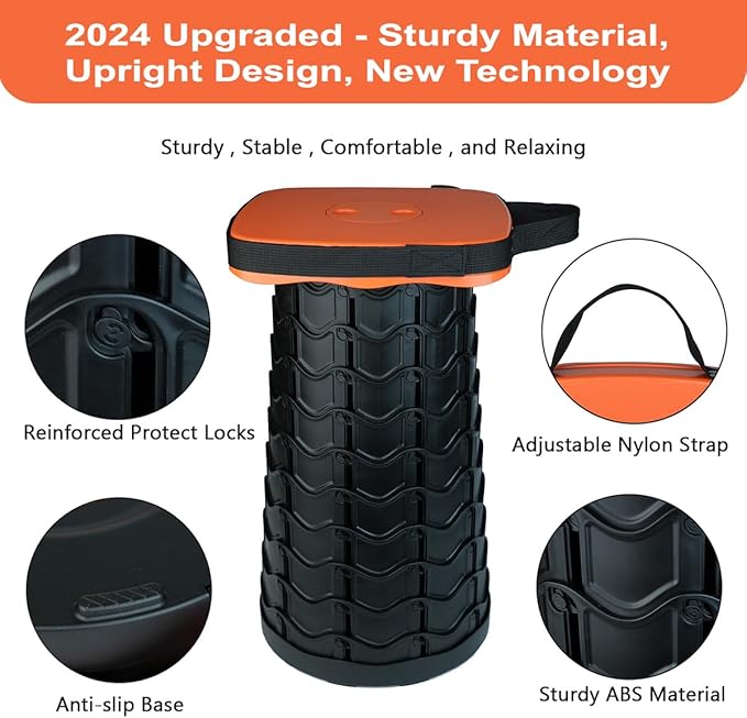 Upgraded Collapsible Stool Heavy Duty 550lbs Load Capacity Portable Folding Chair for Adults Camping Stool Sturdy Foldable Stool (Orange)