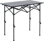 LOFTEY Folding Camping Table, Adjustable Height Aluminum Camp Table with Roll Up Top, Lightweight with Carry Bag, Portable for Camping, Backyard BBQ, Tailgating, 37.4" L x 21.7" W x 32" H, Black