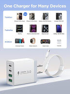 40W USB C Charger Block, 2Pack 4-Ports Type C Fast Phone Charging Cube with 6FT USBC to USBC Cord, Multiport Wall Plug Power Brick Box Compatible with iPhone, Samsung, iPad Pro, Cellphones Charger