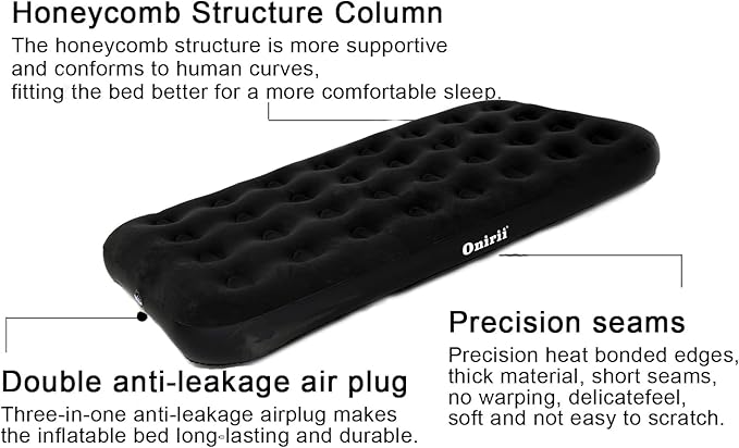 Twin Size Single Camping Air Mattress Bed with Air Pump,Inflatable Travel Air Mattress,Thickened Portable Blow Up Sleeping Bed Pad for Truck Tent Camping/Home/Hiking(Black)