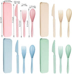 Reusable Travel Utensils Set with Case, 4 Sets Wheat Straw Portable Knife Fork Spoons Tableware, Eco-Friendly BPA Free Cutlery for Kids Adults Picnic Camping Utensils(Green, Beige, Pink, Blue)