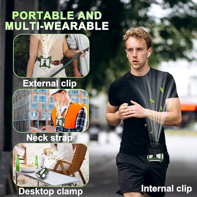 16000mAh Personal Waist Fan Portable Rechargeable Wearable Hand Free, 6-40hours Wearable Cooler for Traveling Working Outdoor Office (Green and White)