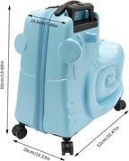 Kids Ride-On Luggage 20" with Spinner Wheels, Children's Travel Suitcase with Seat & Password Lock, Blue Cartoon Carry-On Trolley for Ages 1-6