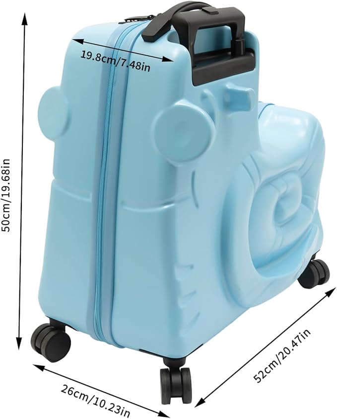 Kids Ride-On Luggage 20" with Spinner Wheels, Children's Travel Suitcase with Seat & Password Lock, Blue Cartoon Carry-On Trolley for Ages 1-6