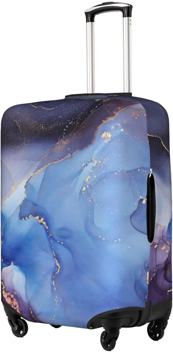 Travel Luggage Cover Suitcase Protector Fits 22-24 Inch Luggage, Blue Purple Marble Elastic Washable Stretchy Anti-scratch Baggage Cover with Concealed Zipper for Wheeled Suitcase Travel Accessories