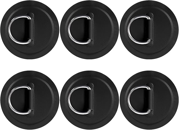 TOBWOLF 6 Pack Stainless Steel D-Ring Patch for Inflatable Boat Kayak Dinghy SUP, D-Ring PVC Patch Stand-Up Paddleboard Canoe Rafting Accessories, NO Glue Included
