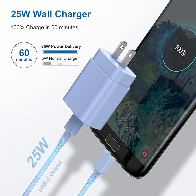 Cndons 2 Pack 25W PD USB C Wall Charger Super Fast Charging Block & 10ft Android Phone Charger Cable for Samsung Galaxy S23 S22 S21 S20 Plus Ultra, Note 20 10 9 8/ S10 9 8/ Pixel 6 5 4 Pro XL