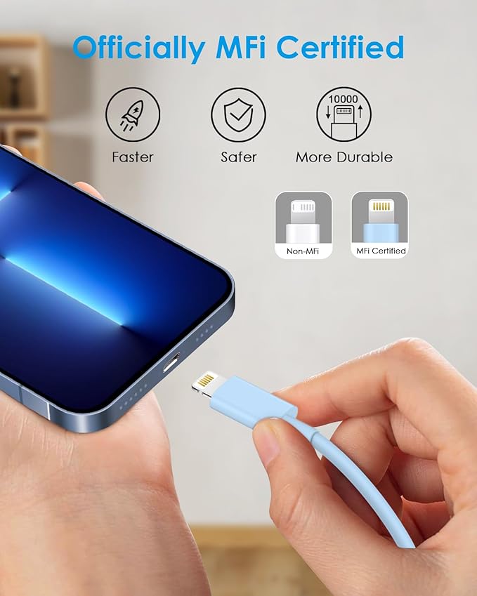 AISNI Fast Charger Block for iPhone 14 13 12 with 10 Foot Fast Charging Cable,MFi-Certified, 20W PD USB C i-Phone Charger 10 ft Compatible with iP14 Plus/14/13/12/11 Pro Max/XSMax (2-Pack Blue)