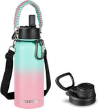 KXIAOCHEN Insulated Water Bottle, Stainless Steel Water Bottle, 2 Lids (Straw and Handle Lid),Wide Mouth Metal Water Bottles Keep Hot and Cold, Double Walled, Thermo Mug, Metal Canteen