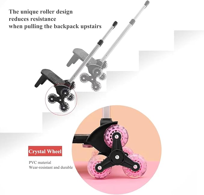 Backpack Trolley Wheeled Cart- Foldable Aluminium Alloy Hand Truck with 3 Wheels and Luggage Strap for Backpacks and Travel Luggage,Backpack Cart with Edge Guard Base,Rolling Backpack Dolly