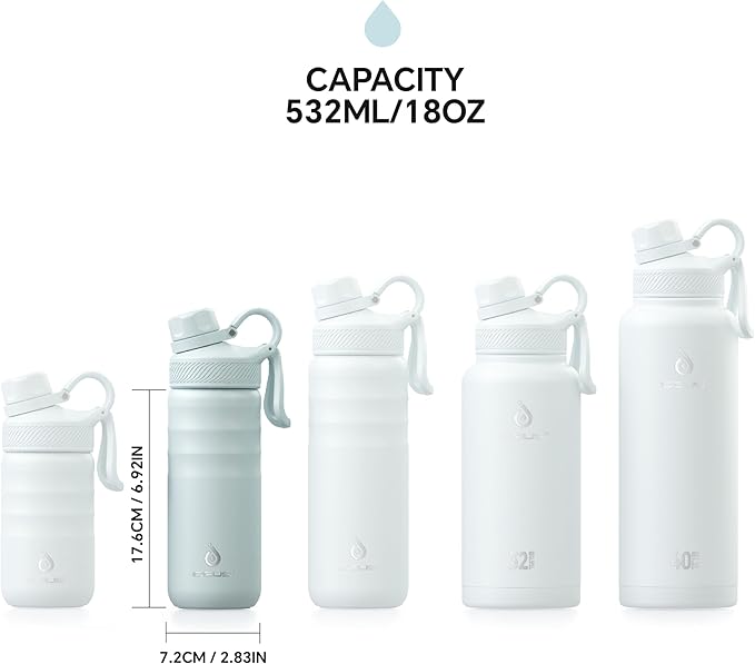 IDEUS Insulated Stainless Steel Water Bottle with 2 Leak-Proof Lids, Thermal Water Flask for Hiking Biking, 18oz, Light Blue