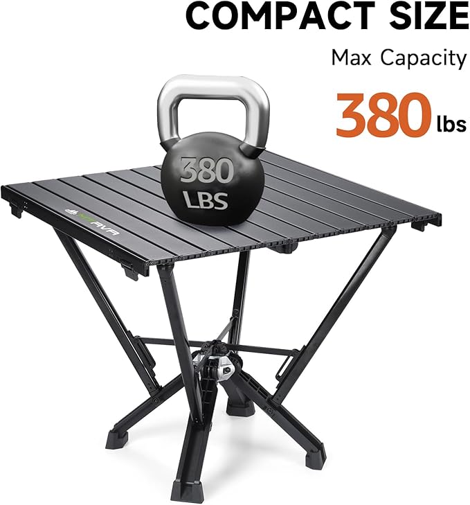 Camping Table Folding, Small Camping Table with Load 380lbs, Portable Roll up Aluminum Foldable Table with Carry Bag for Outdoor, Picnic, Camping, Black