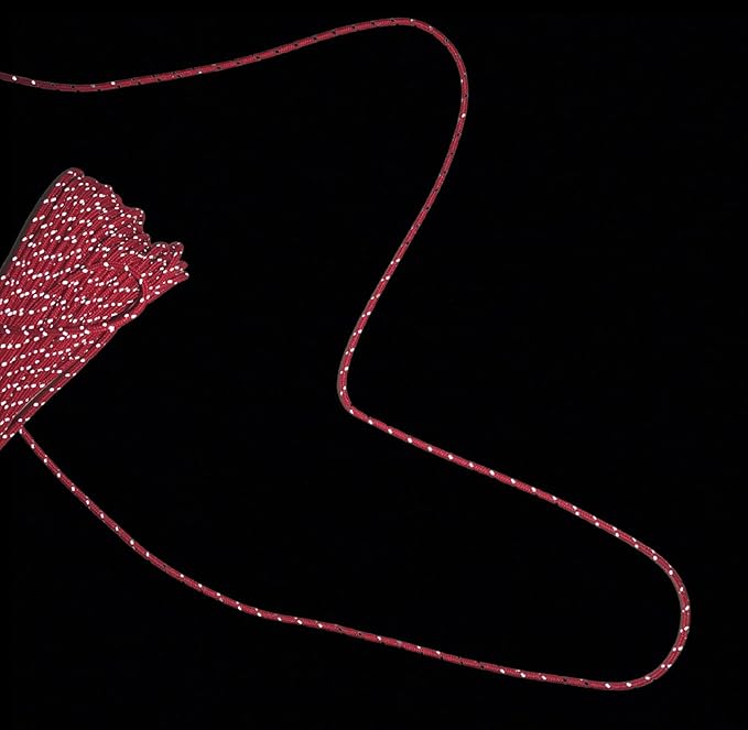 2mm Reflective Guyline Camping Paracord, Ultralight Thin Cord Rope for Tarp Rain Fly Tent Camping, 65 Feet (Red)