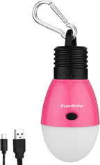 EverBrite Rechargeable Camping Light,Portable Tent Lantern,3 Lighting Modes, Hanging Tent Light Bulbs with Clip Hook for Hiking, Fishing, Backpacking, Emergency and More-Pink
