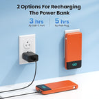 Portable Charger 13800mAh for iPhone with Built-in Cables & AC Wall Plug,5-in-1 USB-C Power Bank,LCD Display External Battery Pack Phone Charger Compatible with iPhone 16/15/14/13,Android (Orange)
