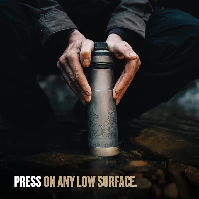 GRAYL UltraPress Titanium 16.9 oz Water Purifier & Filter Bottle for Hiking, Backpacking, Survival, Bushcraft, Travel (Coyote Brown)