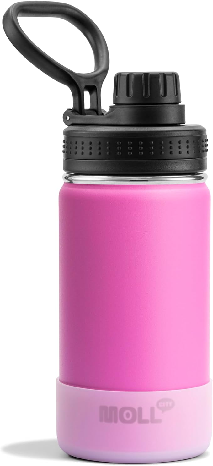 Kids Insulated Water Bottle-12 oz Stainless Steel Vacuum Wide Mouth Sports Water Bottle for School-Small Metal Water Flask for Girls Boys, BPA-Free(Hot Pink)