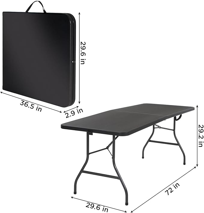 COSCO Molded Folding Banquet Table w/Handle, 6ft, Black