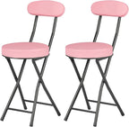 Cushioned Padded Folding Stools, Folding Bar Stool with Backrest, 220lb Capacity, 19 Inch Collapsible Round Portable Foldable Chair for Outdoor Indoor Kitchen Camping Fishing(Pink, 2 Pack)