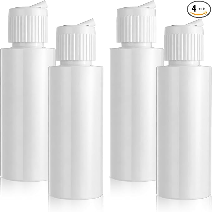 2 Oz Travel Squeeze Bottle with Flip-top Pour Spout, 4Pcs Small Plastic Bottles Refillable Squeeze Bottle for for Lotion, Shampoo, Various Liquids (White)