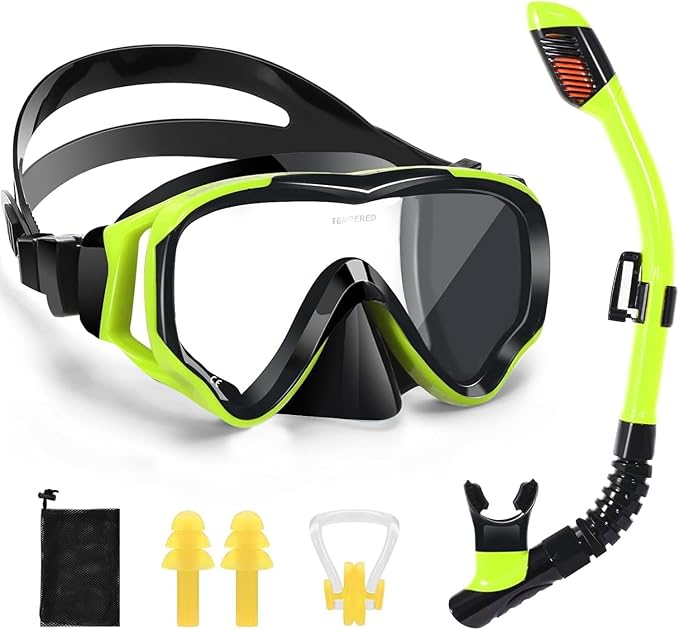Snorkeling Set for Kids, Full Dry Snorkeling Mask Set for Adults, Anti-Fog Protection, Unisex,HD Panoramic View, Snorkeling Gear for Kids 4-14 Age