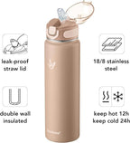 Enerbone 32 oz Insulated Water Bottle, Stainless Steel Bottle with Carrying Strap, Double-Wall Vacuum Insulation Design, Leakproof Sports Bottle with Straw, Keep Drinks Cold or Hot for Hours