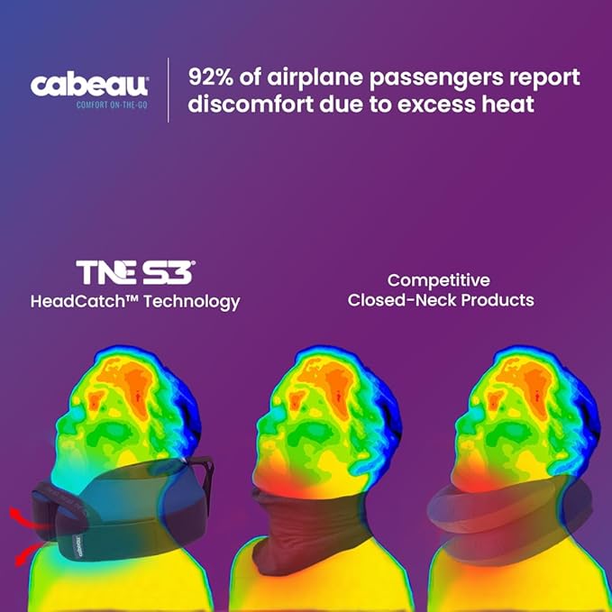 Cabeau Travel Neck Pillow for Airplanes – The Neck’s Evolution, TNE S3 – Supportive Memory Foam Design for Long Haul Flights – Attachable Seat Straps and 360° Support (London Red)