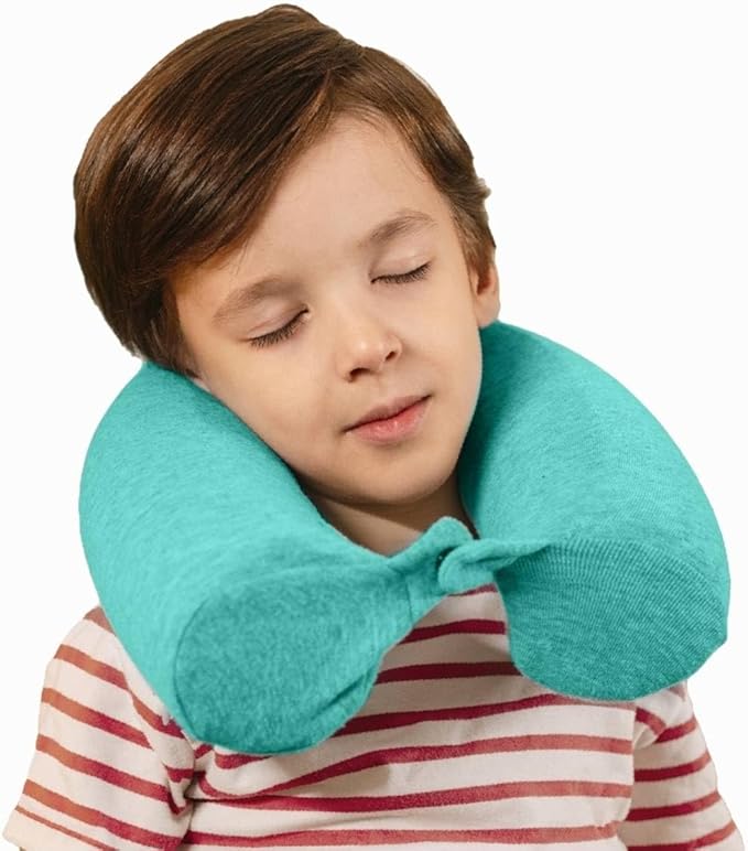 Dot&Dot Green Twist Memory Foam Kids Travel Pillow for Airplanes - Kids Neck Pillows for Sleeping - Airplane Pillow for Neck Support, Chin, Lumbar, Leg - Adjustable Toddler Neck Pillow