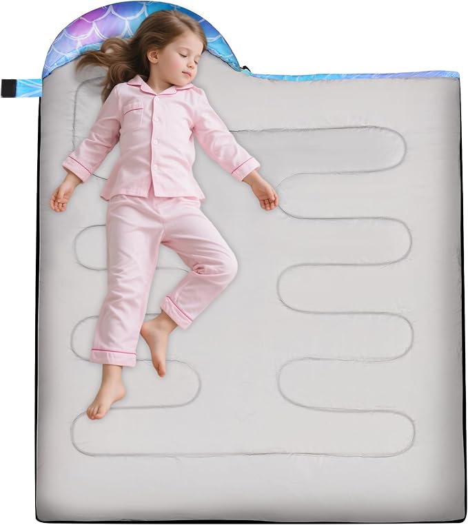 Kids Sleeping Bag for Kids Girls, 3 Season Warm Cool Weather Waterproof Lightweight Camping Sleeping Bag with Carry Bag for Indoor Outdoor Camping Hiking Traveling
