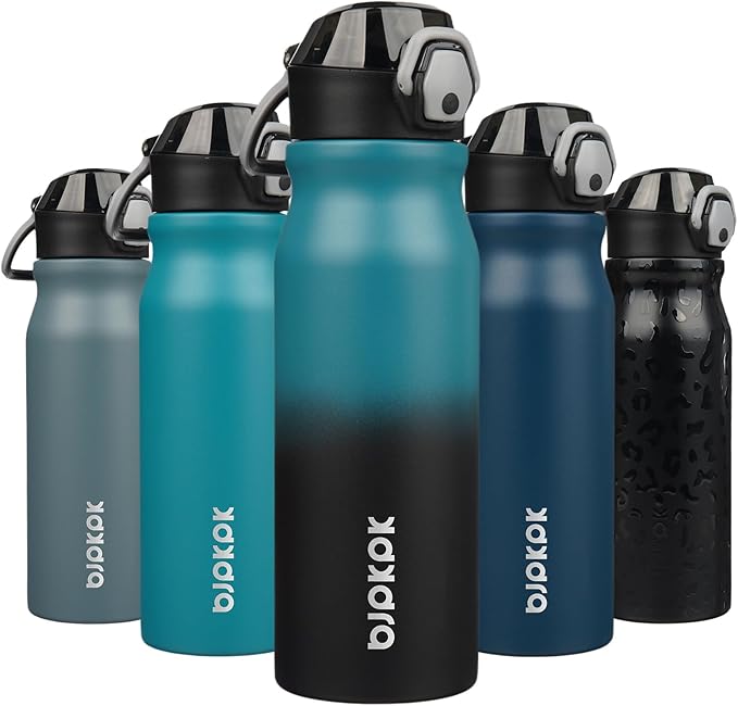 BJPKPK Water Bottle With Straw 25oz Insulated Water Bottles Reusable Stainless Steel Metal Thermo With Leak Proof Lockable Lid And Carry Handle,Indigo Black