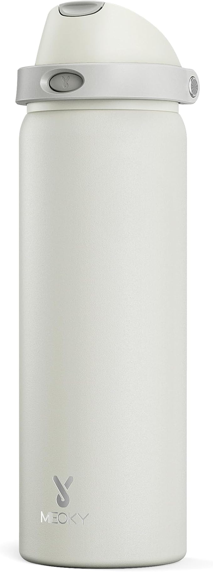 32 oz Insulated Water Bottle with Straw: Meoky Stainless Steel Metal Water Bottle with 2-in-1 Lid - Leak Proof, Cold for 24 Hours, Protective Silicone Base, BPA-Free for Sports Gym, Ivory