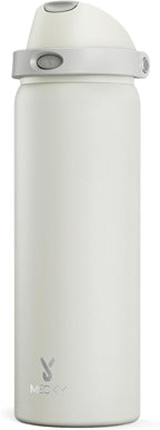 32 oz Insulated Water Bottle with Straw: Meoky Stainless Steel Metal Water Bottle with 2-in-1 Lid - Leak Proof, Cold for 24 Hours, Protective Silicone Base, BPA-Free for Sports Gym, Ivory