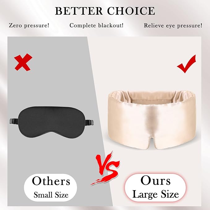 Mulberry Silk Sleep Mask – 100% Silk Sleep Masks for Women, Anti-Wrinkle, Light Blocking Eye Cover, Adjustable for Travel & Beauty (Champange)