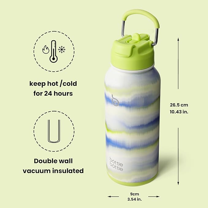 BOTTLE BOTTLE 32oz Insulated Water Bottle Stainless Steel Sport Water Bottle with Straw Dual-use Lid Design for Gym with Pill Box