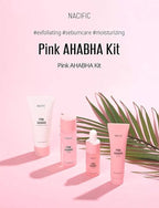 Nacific Pink AHA BHA Kit ( Cleansing Foam, Toner, Serum, Cream ) Travel Size Skin Care Set by KOSBEAUTY
