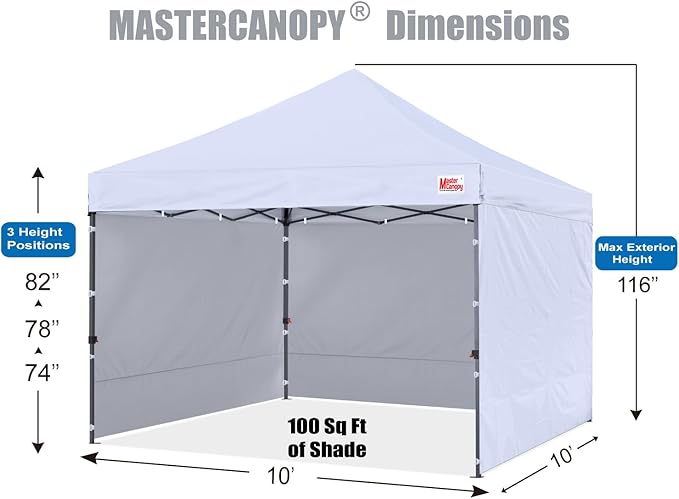 MASTERCANOPY Heavy Duty Pop-up Canopy Tent with Sidewalls (10x10,White)