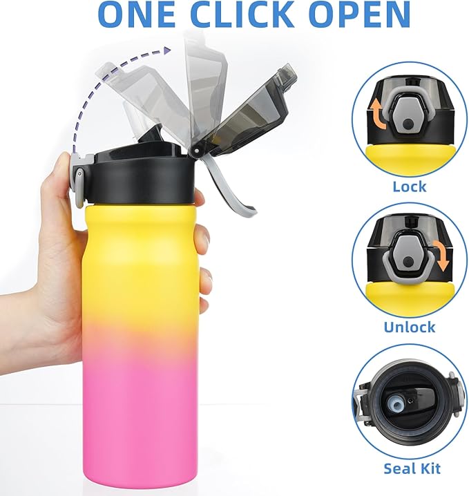BJPKPK Stainless Steel Insulated Water Bottle With Straw Lid 18oz Reusable Metal Thermo Bottles Keep Cold And Hot,Rainbow