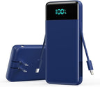Portable Charger 13800mAh for iPhone with Built-in Cables & AC Wall Plug,5-in-1 USB-C Power Bank,LCD Display External Battery Pack Phone Charger Compatible with iPhone 16/15/14,Android (Dark Blue)