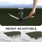 Camping Cot with Leg Extenders,Lightweight Portable Bed for Camping, Hiking, Travel, Beach, Home, Office Nap, Supports 330lbs, Easy Storage, Durable Design, Green