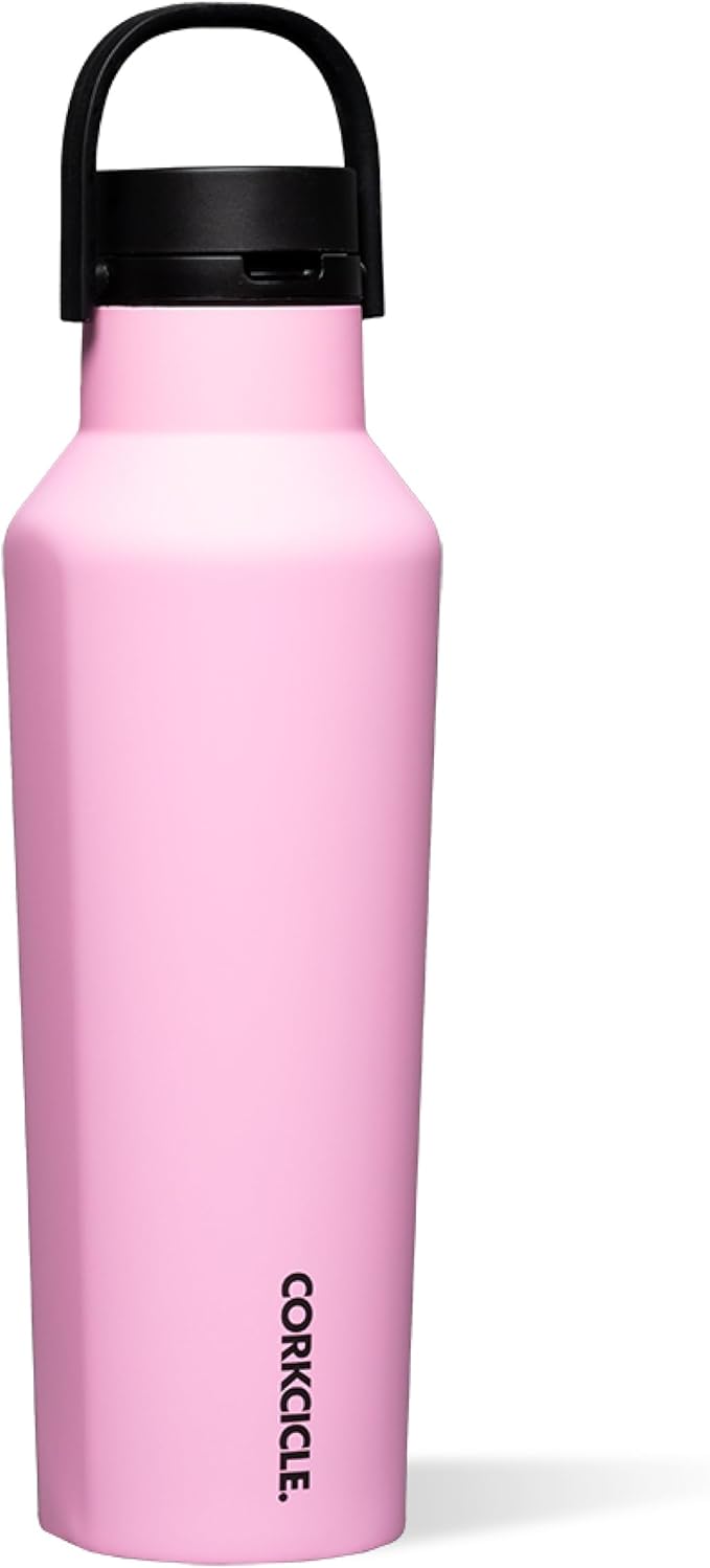 Corkcicle Sport Canteen - Keeps Drinks Cold 25 Hours - Stainless Steel Water Bottle - Triple-Insulated - Spill-Proof - Summer Drinkware Gift - Keeps Drinks Ice Cold - 32 oz - Sun-Soaked Pink