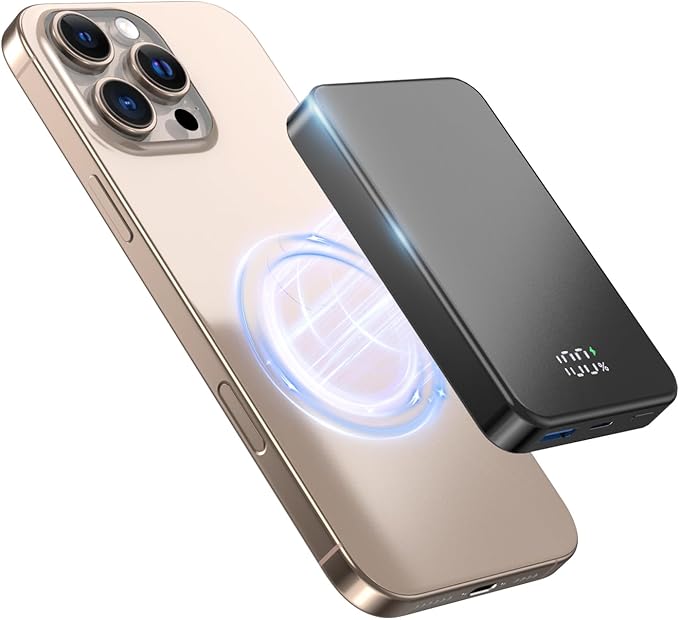for Magsafe Portable Charger, Aluminum Alloy Small 10000mAh 20W PD Magnetic Power Bank, USB-C in&Out Wireless Battery Pack Phone Charger for iPhone 17/16/15/14/13/12 Plus Pro Max Series -Black