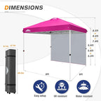 EAGLE PEAK Pop Up Canopy Tent with 1 Sidewall, Easy Setup Event Tent, Outdoor Sun Shade, Wheeled Carry Bag, Stakes and Guy Ropes, Instant Canopy 8x8, Pink