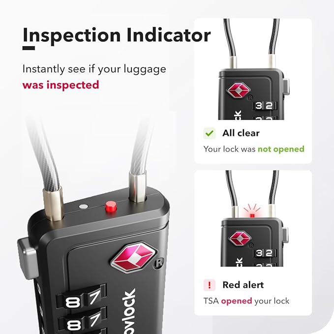 Luggage Locks TSA Approved with Inspection Indicator and Resettable 4-Digit, Easy-to-Read Combination, TSA Locks for Luggage, Suitcases, Backpacks & Travel Bags, Black, 10-Pack
