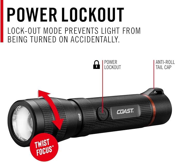 Coast G60R 1000 Lumen Waterproof Rechargeable LED Flashlight, 2-Pack