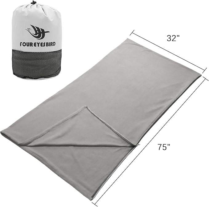 Fleece Sleeping Bag Liner, 75" Long Zipper Microfiber Fleece Travel Single Sleeping Bag Camping Blanket, Indoor Outdoor Blanket for Adults & Children