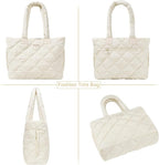 Puffer Tote Bag for Women, Quilted Bag with Zipper, Small Tote HandBags for Work, Travel