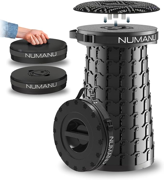 2025 Upgraded 19.7" XXL Collapsible Stool w/ Seat Pad, 1000lbs Max Weight, Heavy Duty Portable Retractable Stool, Taller & Wider Telescopic Seat Folding Chair or Travel Footrest for Camping & Outdoors